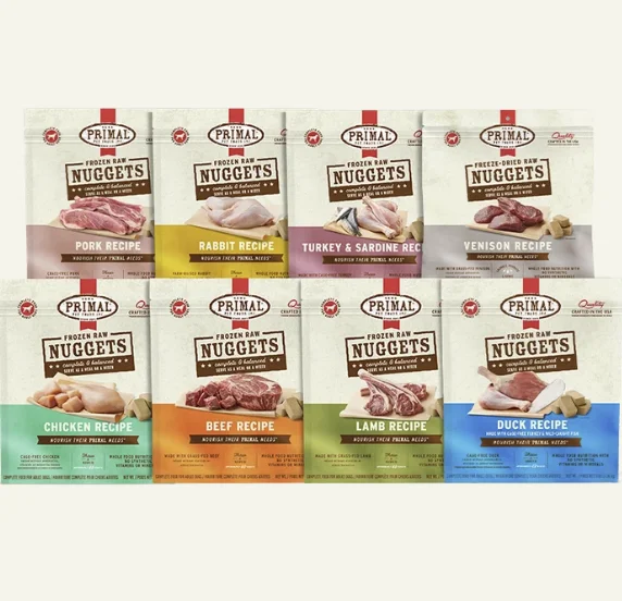 Primal frozen raw dog food