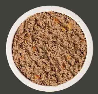 Bowl of wet and canned dog food
